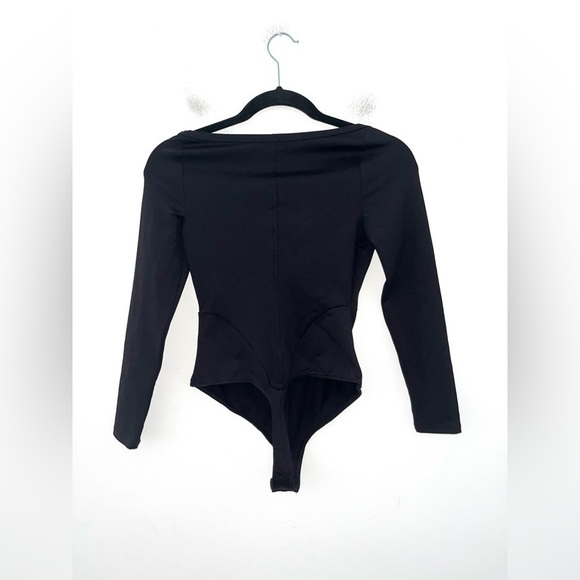 Intimately Free People Black Thong Corset Bodysuit Long Sleeve Scoop Neck XS - Picture 2 of 8